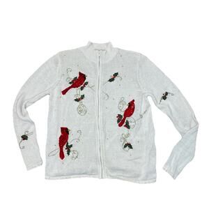 Vintage Tiara International Women M Red Cardinal Holly Cardigan Sweater 90s